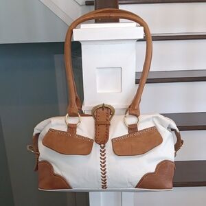 Vintage Michael Rome Designs White & Tan Leather Handbag ❄️
